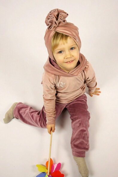 Girls’ tracksuit Rabbit in reverse two colors with a turban with a frill
