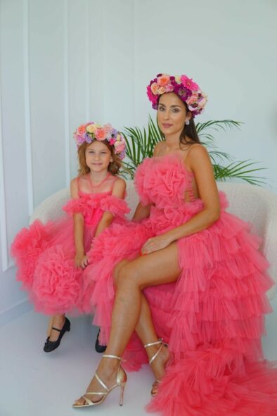 Suknie księżniczki komplet mama i córka róż